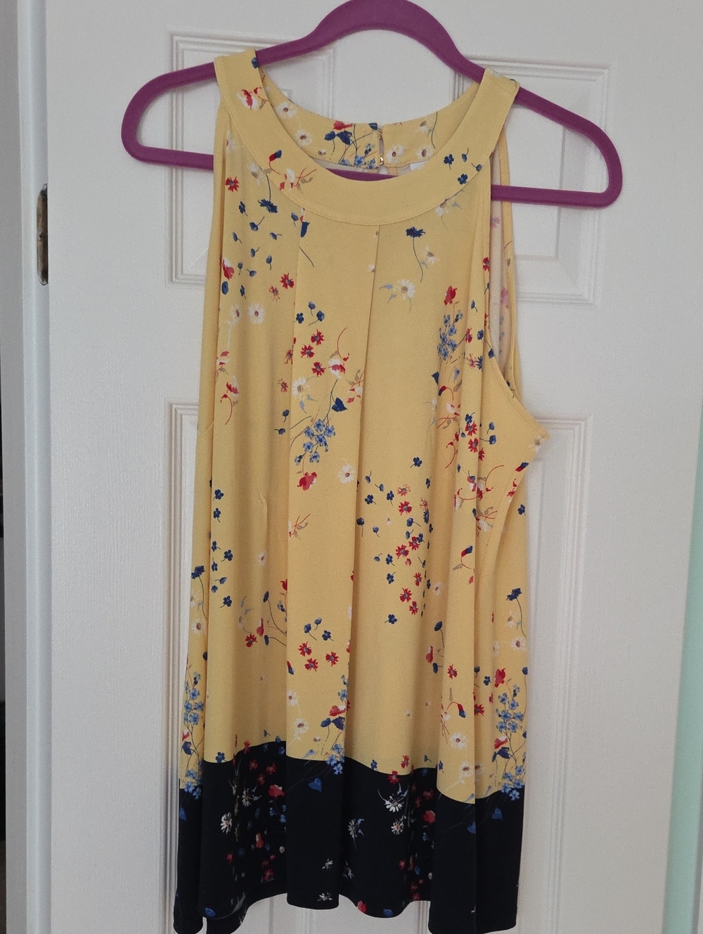 Charter Club Yellow Floral Sleeveless Tunic with Navy Hem